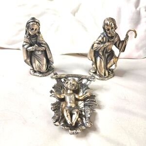 Peltro Italian pewter nativity 4 pc Vintage 80s Mary Joseph child Christ manger